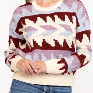 Geometric Patterned Sweater - Red, Cream, and Purple